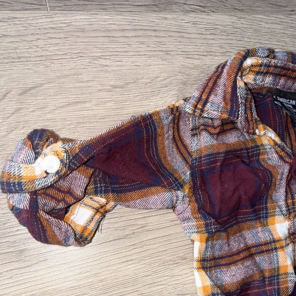 American Hawk Plaid Flannel Long Sleeve Button-Front Collared Bodysuit 6-9M